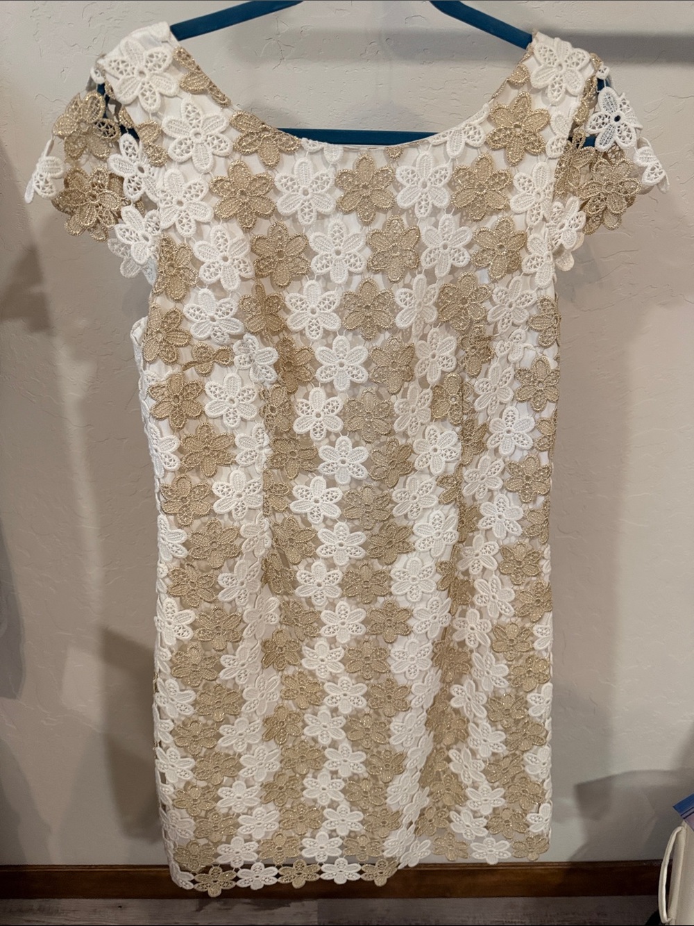 Lilly Pulitzer Elegant White & Gold Floral Lace Dress
